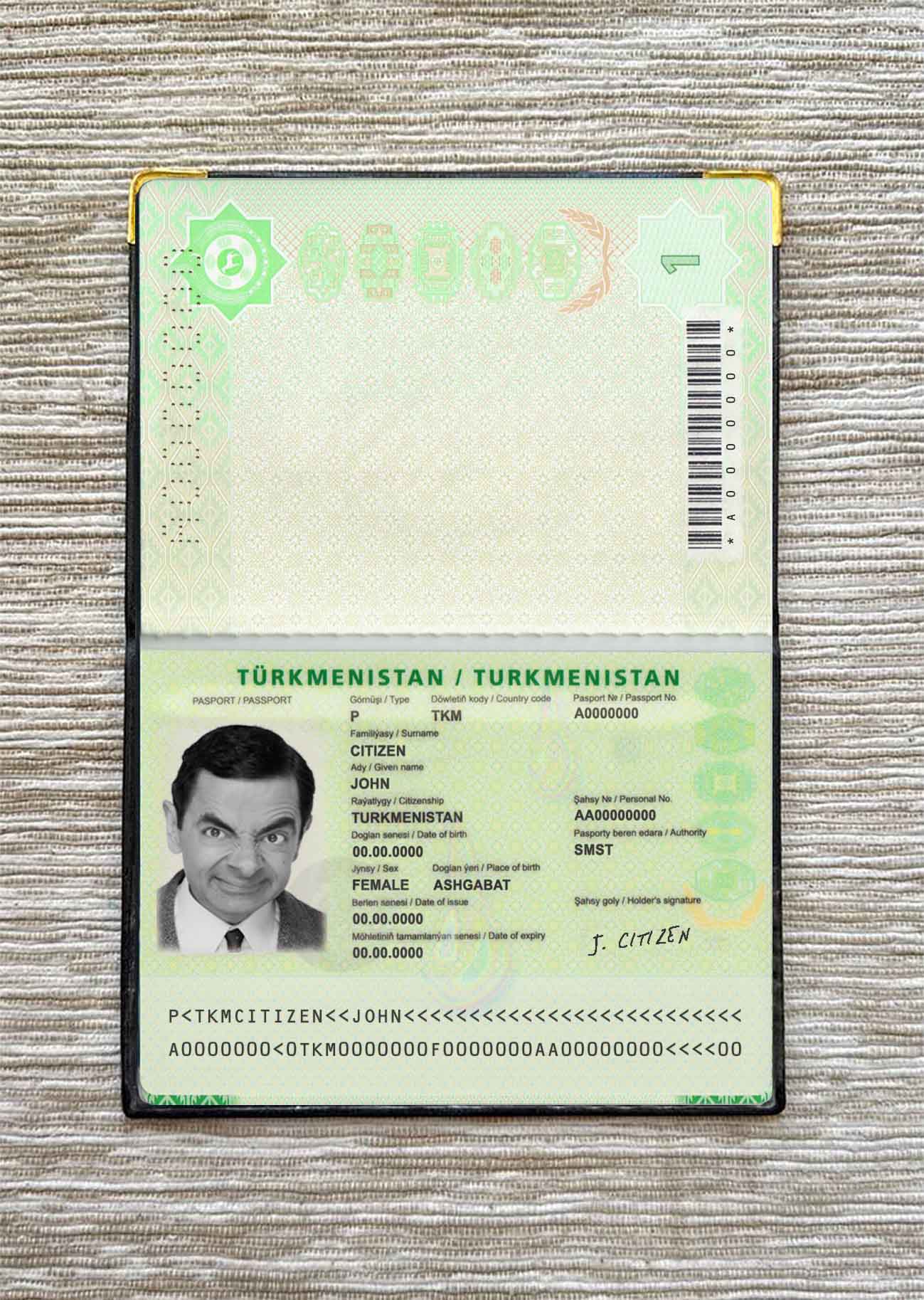 Turkmenistan passport (2018 present) photo look PSD template